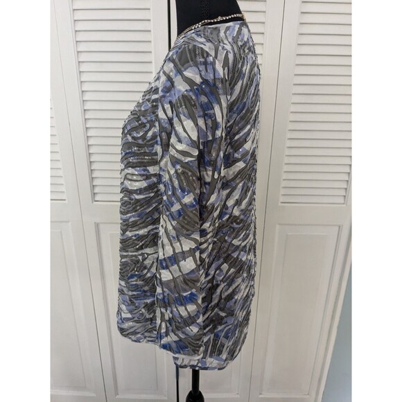 Chicos Travelers Jacket Womens Sz L/2 Blue White Gray Sequined Topper Cardigan - Picture 7 of 12